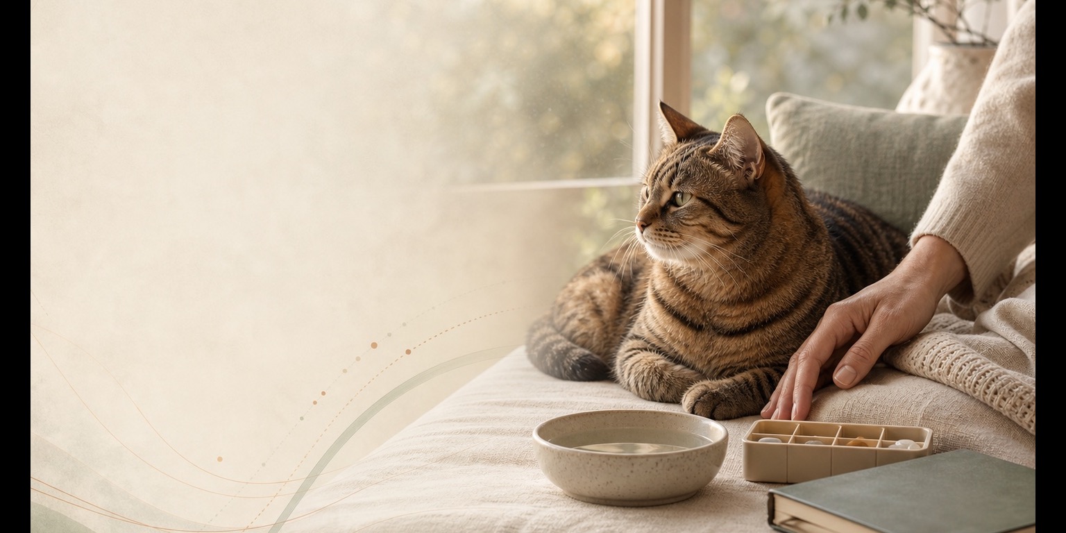 猫咪家长在家中整理一段长期照护记录